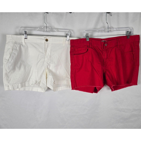 Old Navy Jean Shorts Women's 16 2 Pairs One White One Red Pockets - Picture 1 of 16